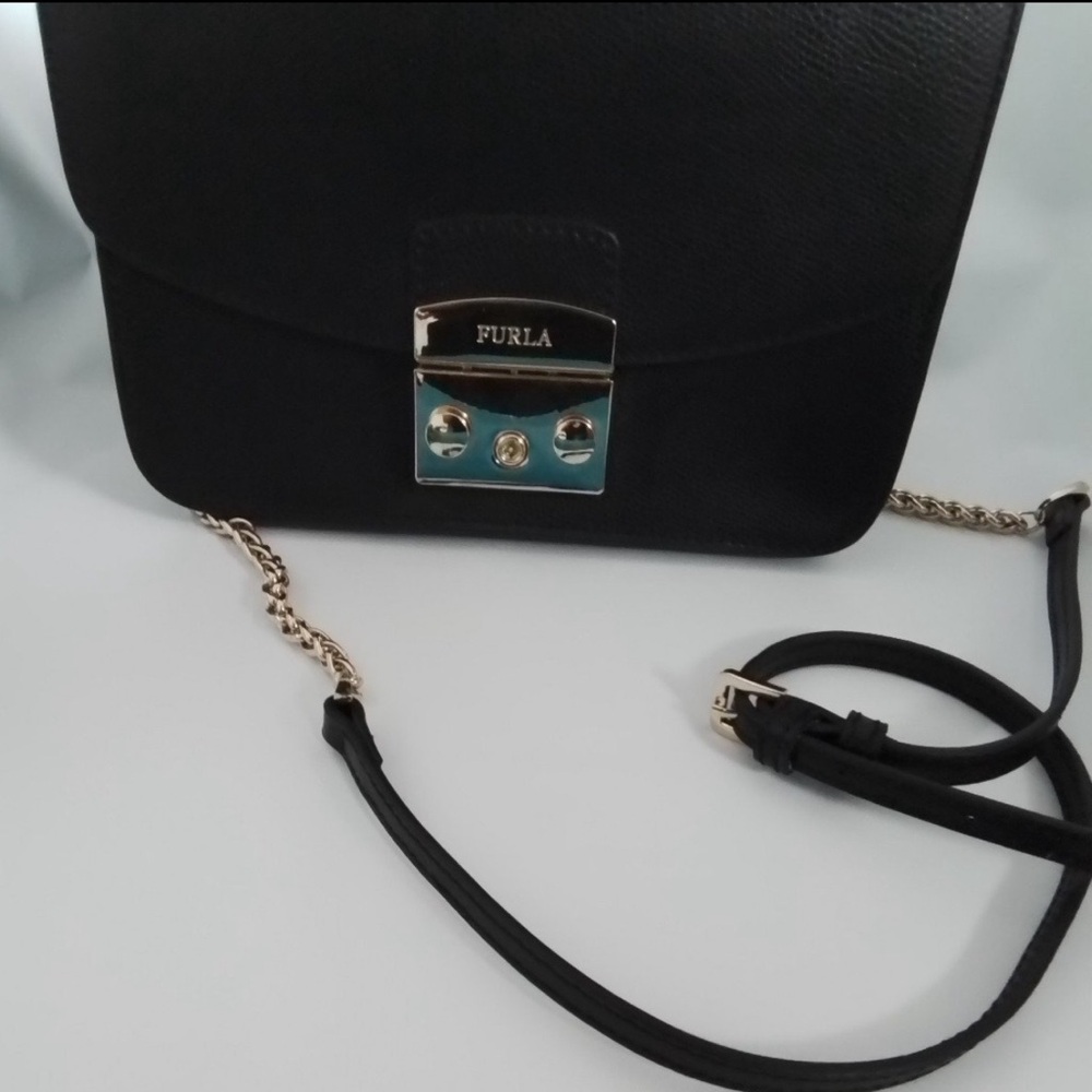 Furla Black Crossbody Bag with Gold Accents